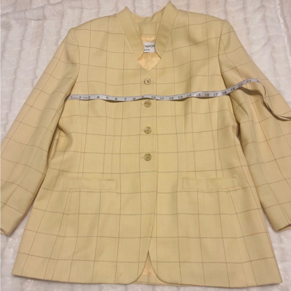 Albert Nipon  women’s  casual Pale Yellow Windowpane Blazer 40% wool - Picture 9 of 12